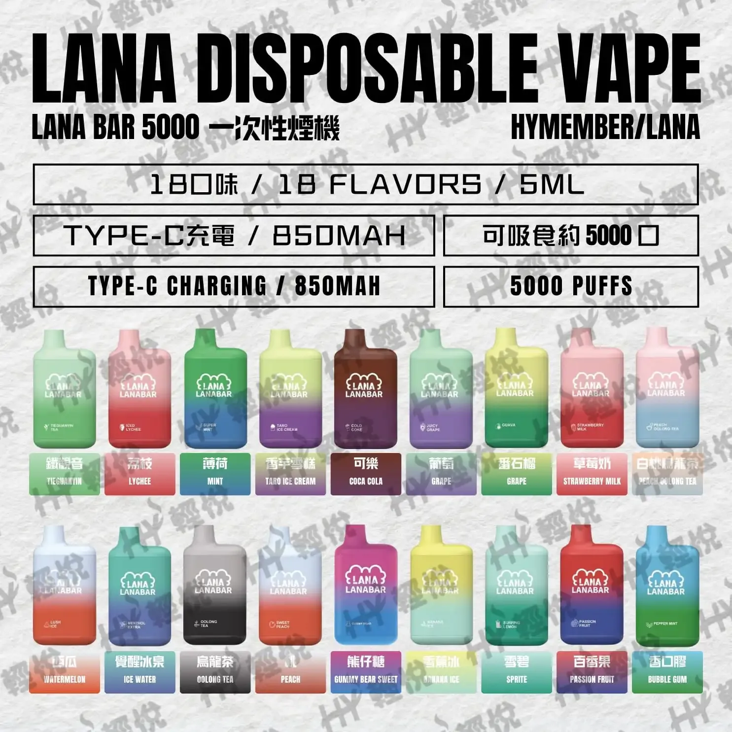 Lana 5000口拋棄式電子煙多口味推薦-台灣現貨快速出貨